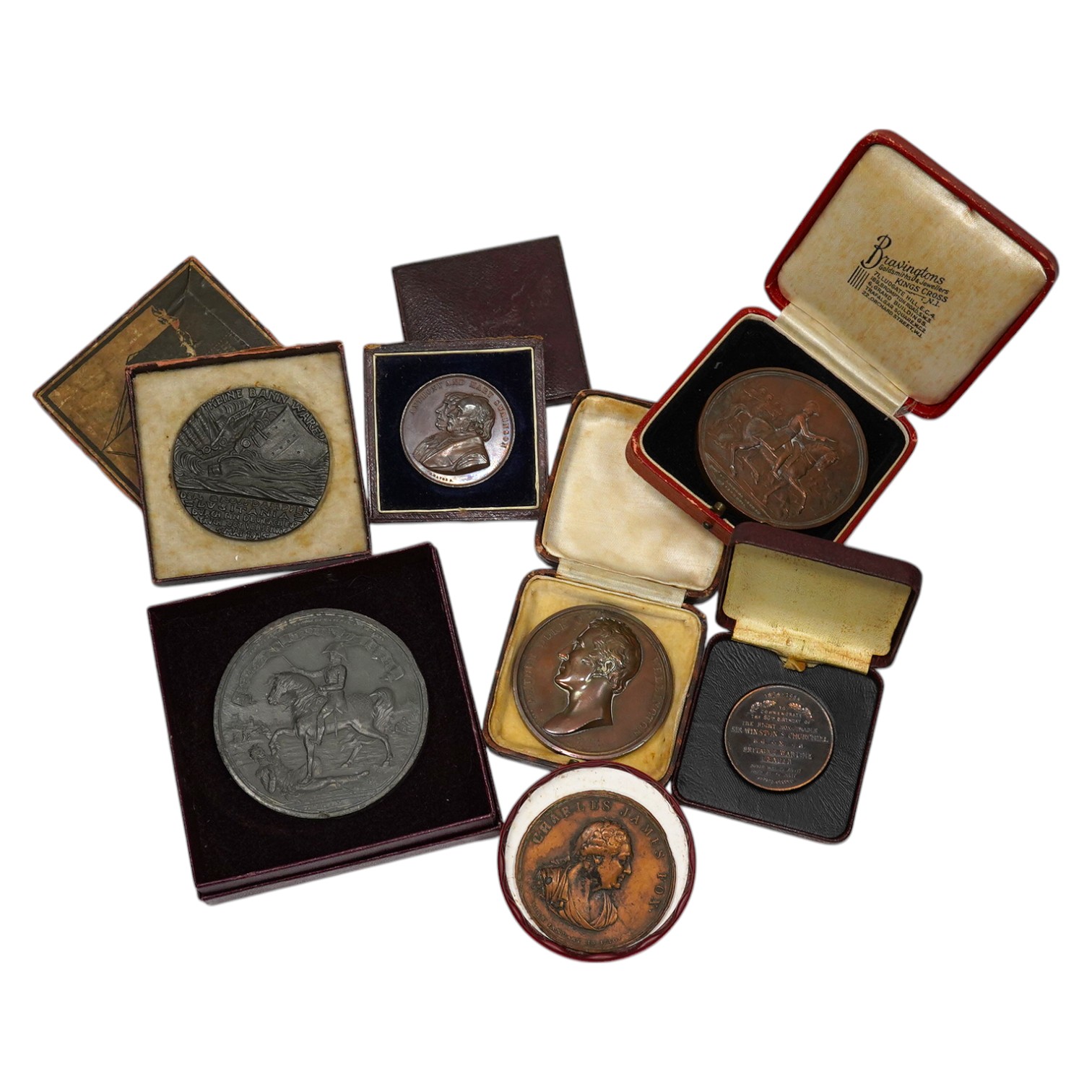 Four 19th/20th century commemorative medals; Wellington, Commander-in-Chief of the Army, 1827, a copper plated medal by J. Henning, Arthur Duke of Wellington prize medal, by Thomason, a Blucher soft metal medal, by Halli